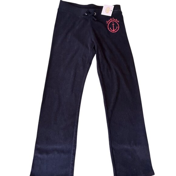 NWT Juicy Couture Girl’s Track Terry Navy Drawstring Lounge Sweatpants Large - Picture 1 of 3